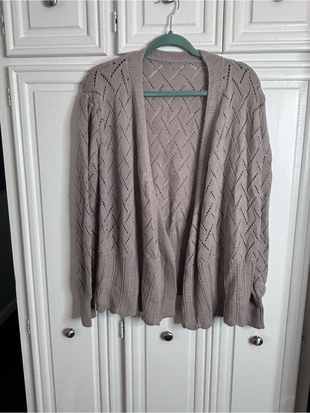 Grey Open Knit Wrap Cardigan with Tie Belt sz XL - Picture 7 of 8